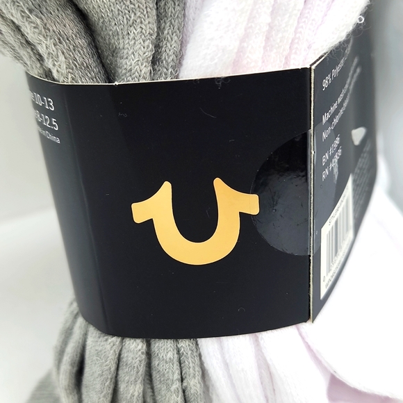 TRUE RELIGION, HALF CUSHION CREWS SOCKS BLACK, GREY, WHITE, SHOE SIZE 8-12.5 - Picture 8 of 8